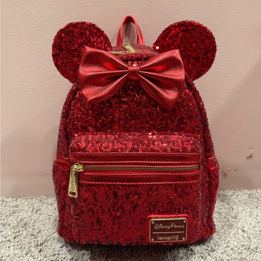 Disney Parks Sparkling Red Sequin Loungefly Backpack